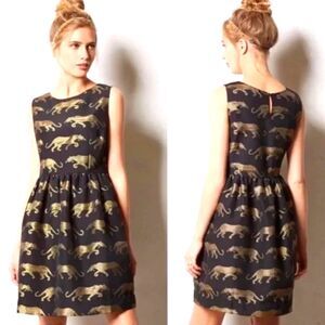 Anthropologie Eyedoll Black & Gold Panther Cocktail Dress – Size 0